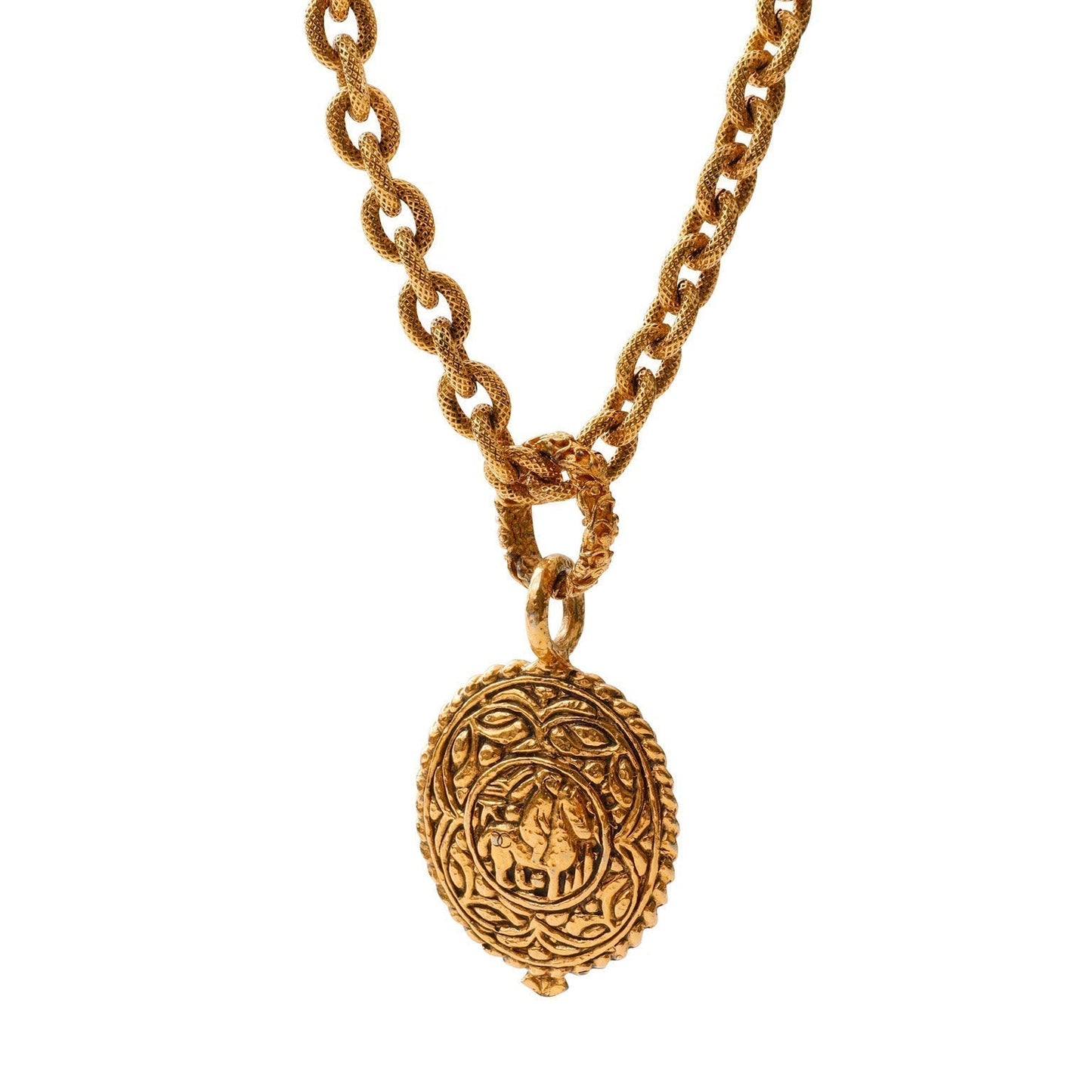 Chanel 24kt Gold Horse Medallion Necklace