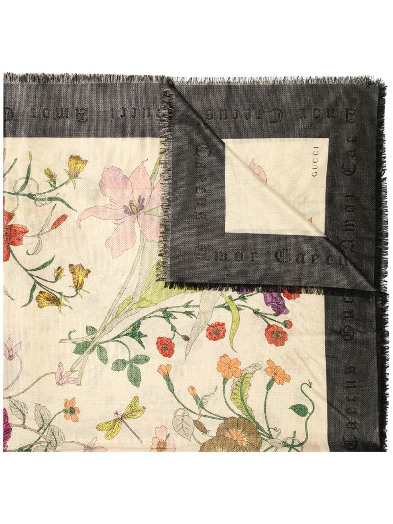 Gucci - flora gothic print scarf - women - Polyester/Wool - One Size - Black