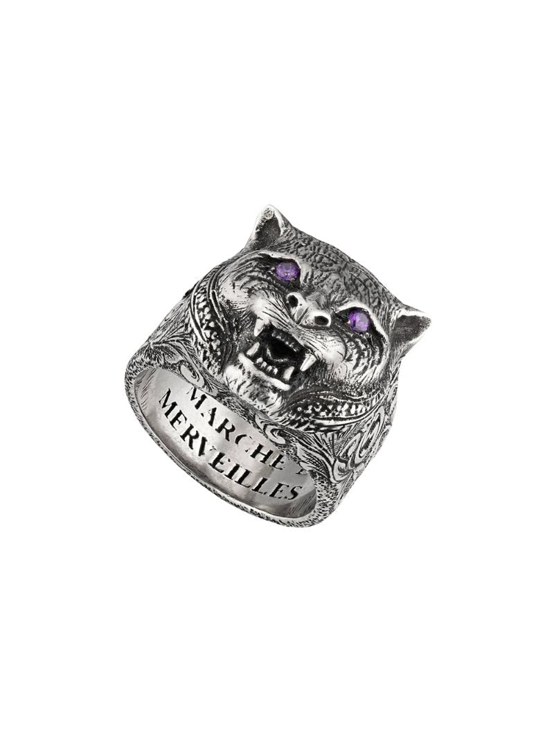 Gucci - Gucci Garden feline head ring - men - Crystal/Silver - 53, 54, 55, 56, 58, 59, 60, 61, 62, 63 - SILVER