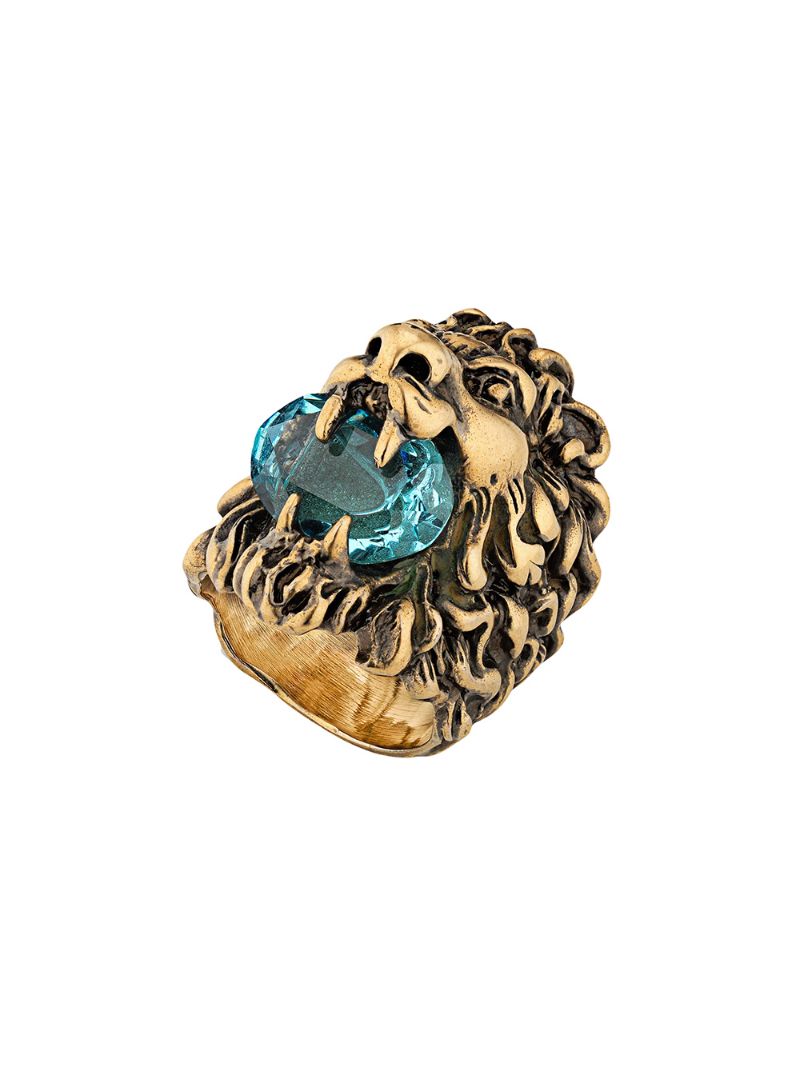 Gucci - embellished Lion head ring - women - metal/Crystal - 50, 53, 56 - GOLD
