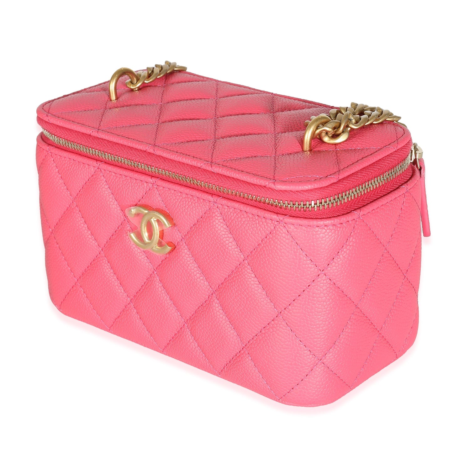 CHANEL 23P Pink Quilted Caviar Sweetheart Vanity Case With Chain