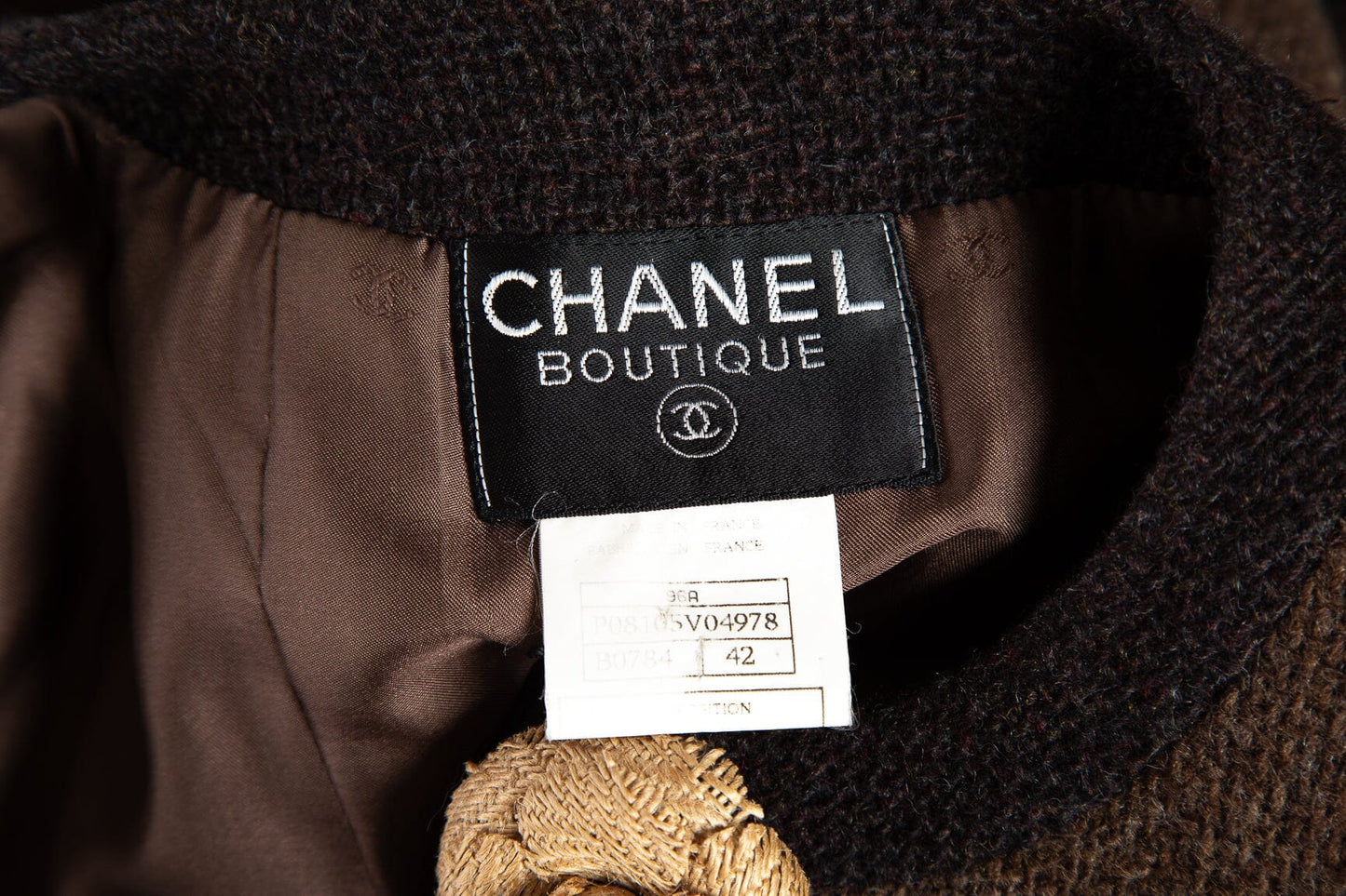 Chanel 1996 Autumn Taupe & Brown Tweed Blazer SZ 42