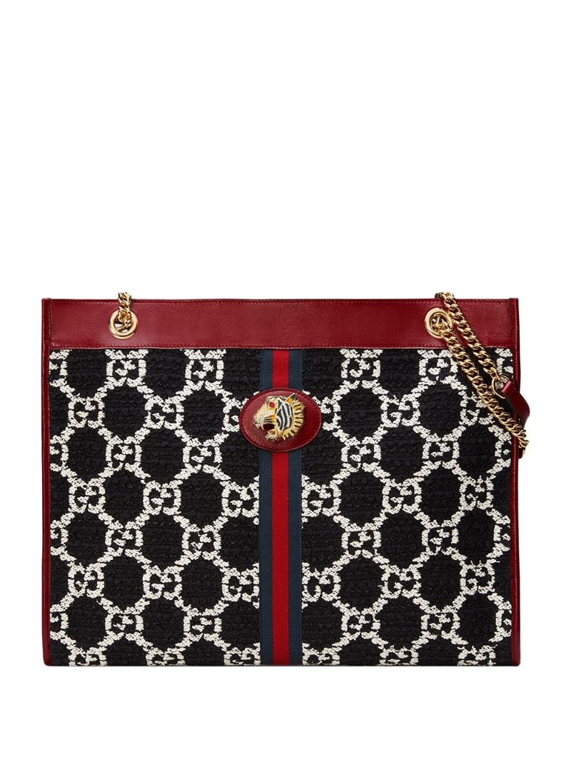 Gucci - large Rajah GG tweed tote - women - Crystal/Cotton/Leather/Enamel - One Size - Black