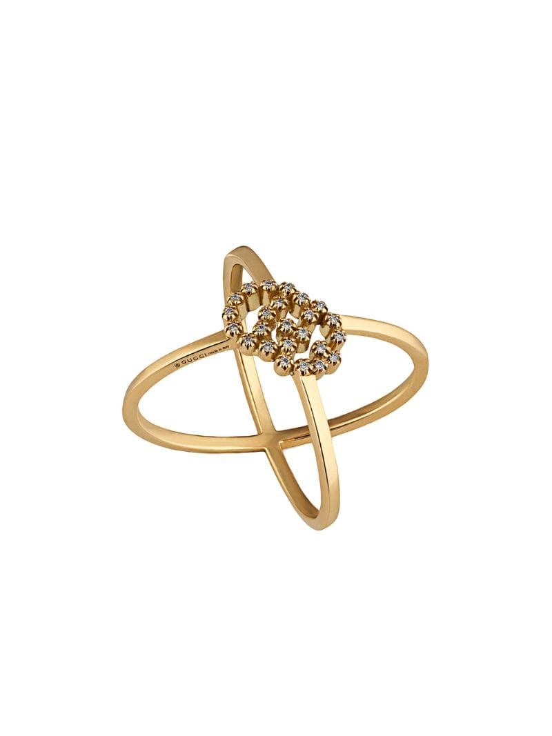 Gucci - GG Running X ring with diamonds - women - 18kt Yellow Gold/Diamond - 54 - GOLD
