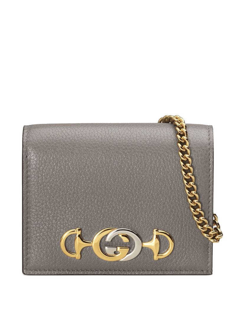 Gucci - Gucci Zumi grainy card case wallet - women - Silk/Leather/metal - One Size - Grey