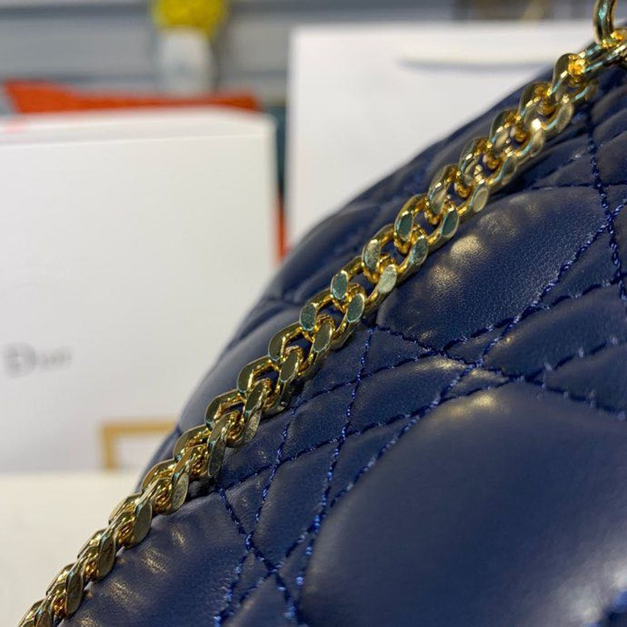 Top Quality Mini Lady Bag with Chain Gold Toned Hardware Navy Blue For Women 6.5in/17cm CD