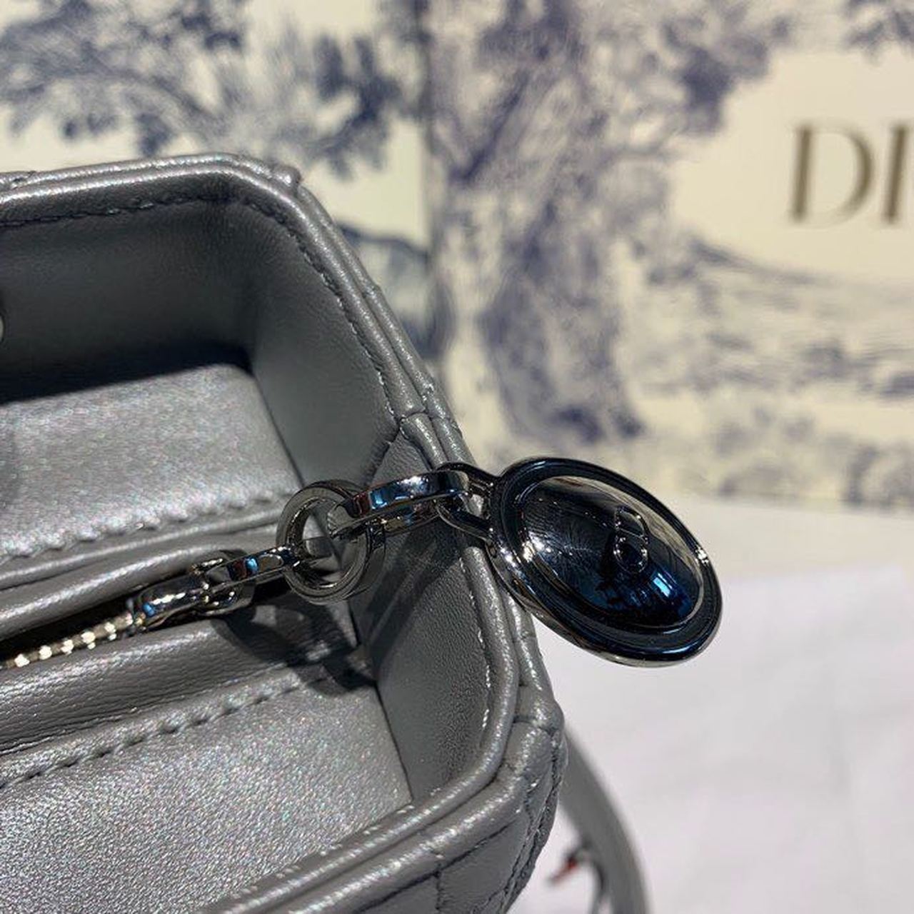 Top Quality MeTop Qualityum Lady Bag Silver Hardware with Embellished Bag Strap Pearl Grey For Women 9.5in/24cm CD