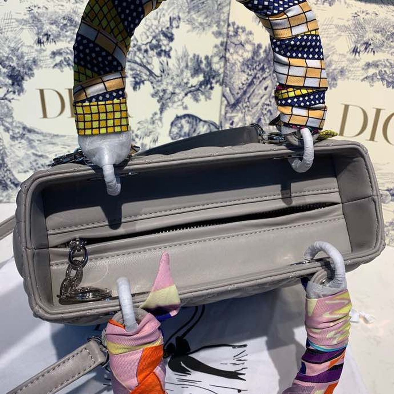 Top Quality MeTop Qualityum Lady Bag Silver Hardware with Embellished Bag Strap Grey For Women 9.5in/24cm CD