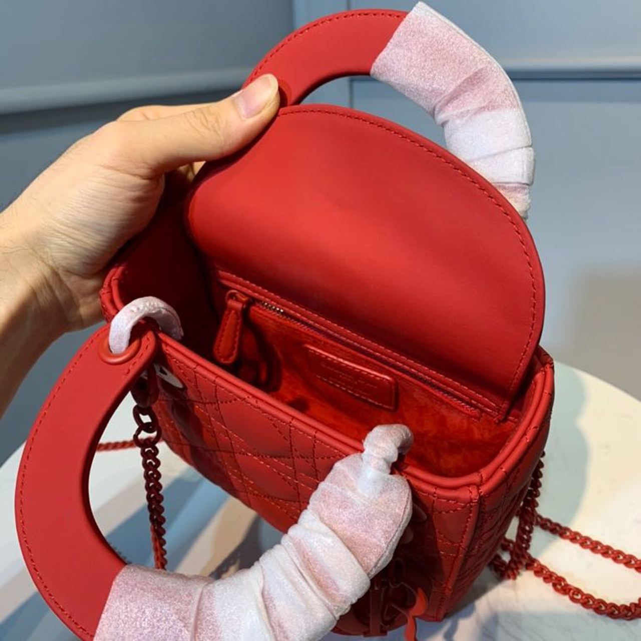 Top Quality Mini Lady Bag with Chain Matte Hardware Spring/Summer Collection, Red , For Women Womens Handbags, 18cm CD