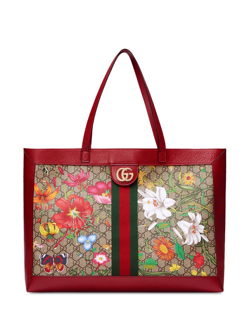 Gucci - flora print tote bag - women - Leather/Nylon/Canvas/metal - One Size - NEUTRALS
