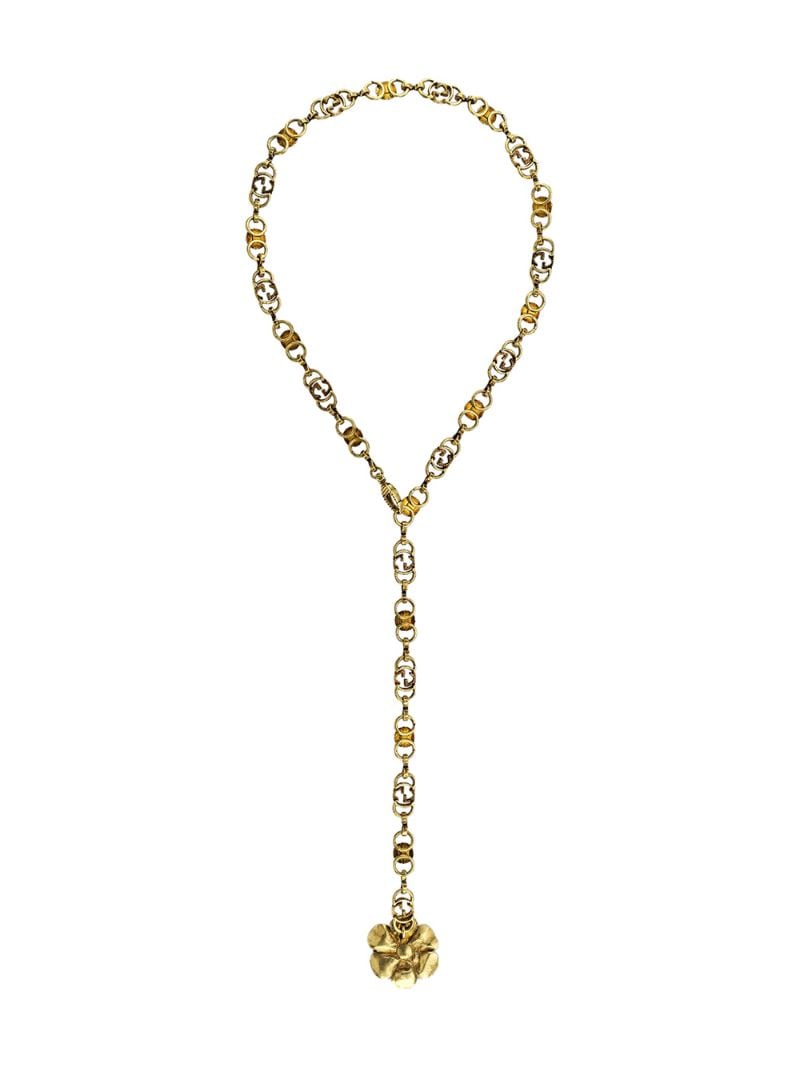 Gucci - floral pendant GG chain necklace - women - metal - One Size - GOLD