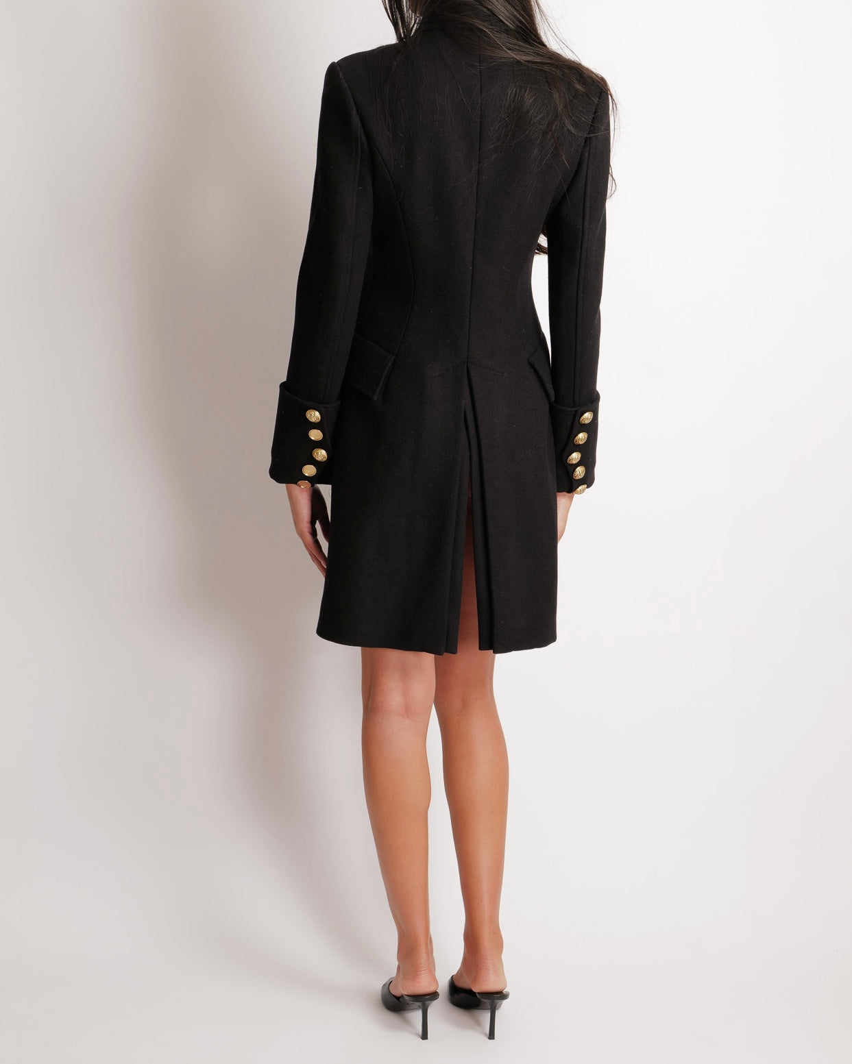 Balmain Black Wool Double Breasted Coat with Gold Buttons Size FR 38 (UK 10) RRP £4,500