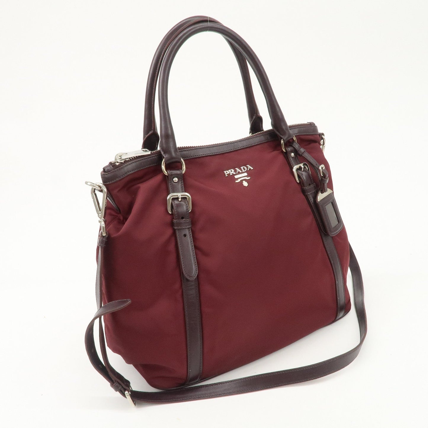 Prada Logo Tessuto Nylon Hand Bag Shoulder Bag Burgundy Red BR5116 d