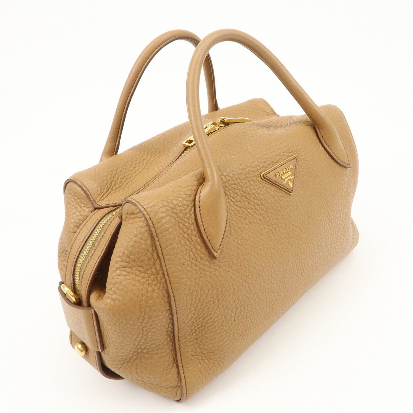 PRADA Triangle Logo Leather 2Way Bag Boston Bag Hand Bag Brown 1BB031 d