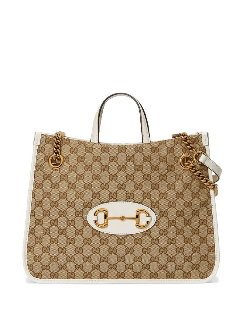Gucci - Gucci 1955 Horsebit medium tote bag - women - Cotton/Leather/Canvas - One Size - NEUTRALS