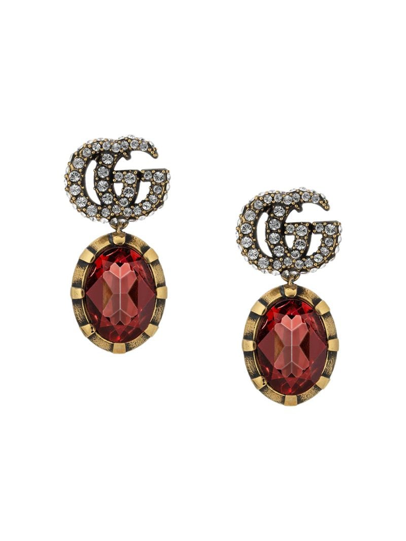 Gucci - GG crystal drop earrings - women - Crystal/Gold Plated Metal - One Size - Red