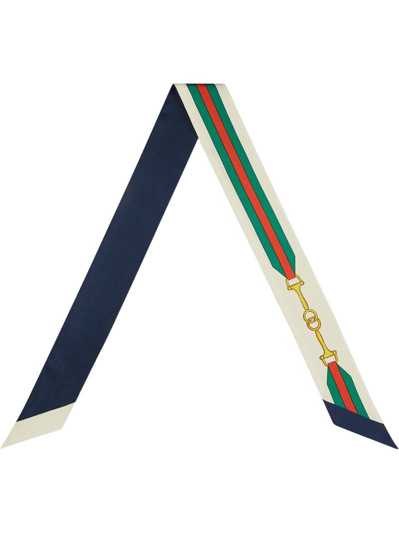 Gucci - GG Horsebit skinny scarf - women - Organic Silk - One Size - White