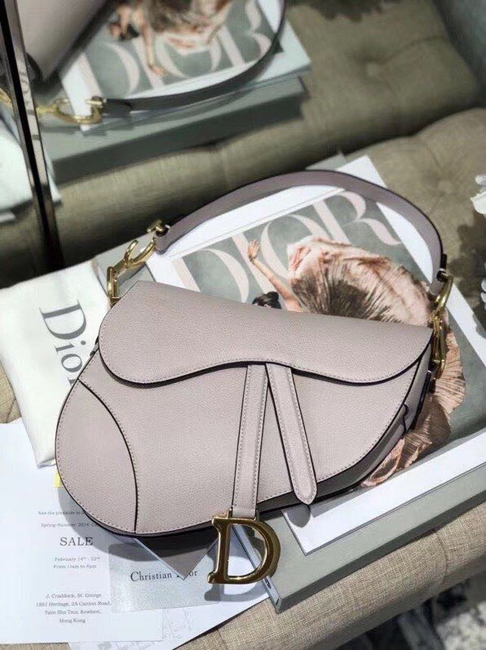Top Quality Saddle Bag Grained Canvas Light Pink For Women 19.5cm/7.6in CD