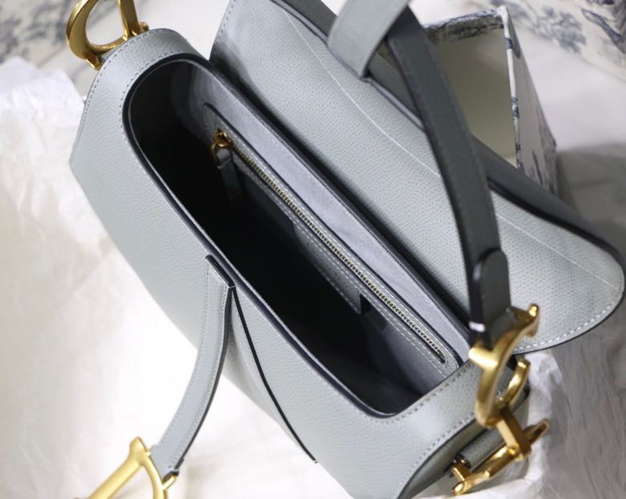Top Quality Saddle Bag Light Blue Grained Gold Toned Hardware For Women 25cm/10in CD