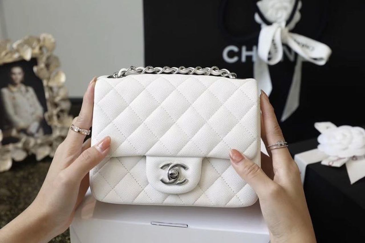 CHL Classic Mini Flap Bag Silver Hardware White For Women 6in/17cm A35200