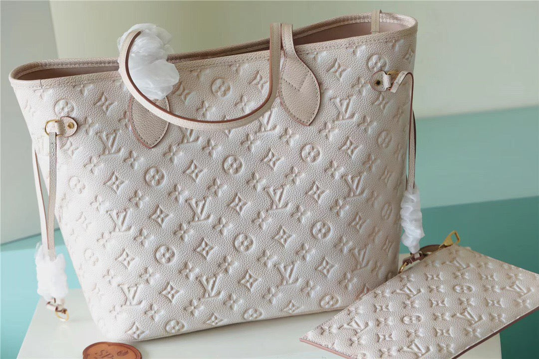 Top Quality Neverfull MM Monogram Empreinte Pale Beige For Women, Shoulder and Crossbody Bags 12.2in/31cm Top Quality M46231