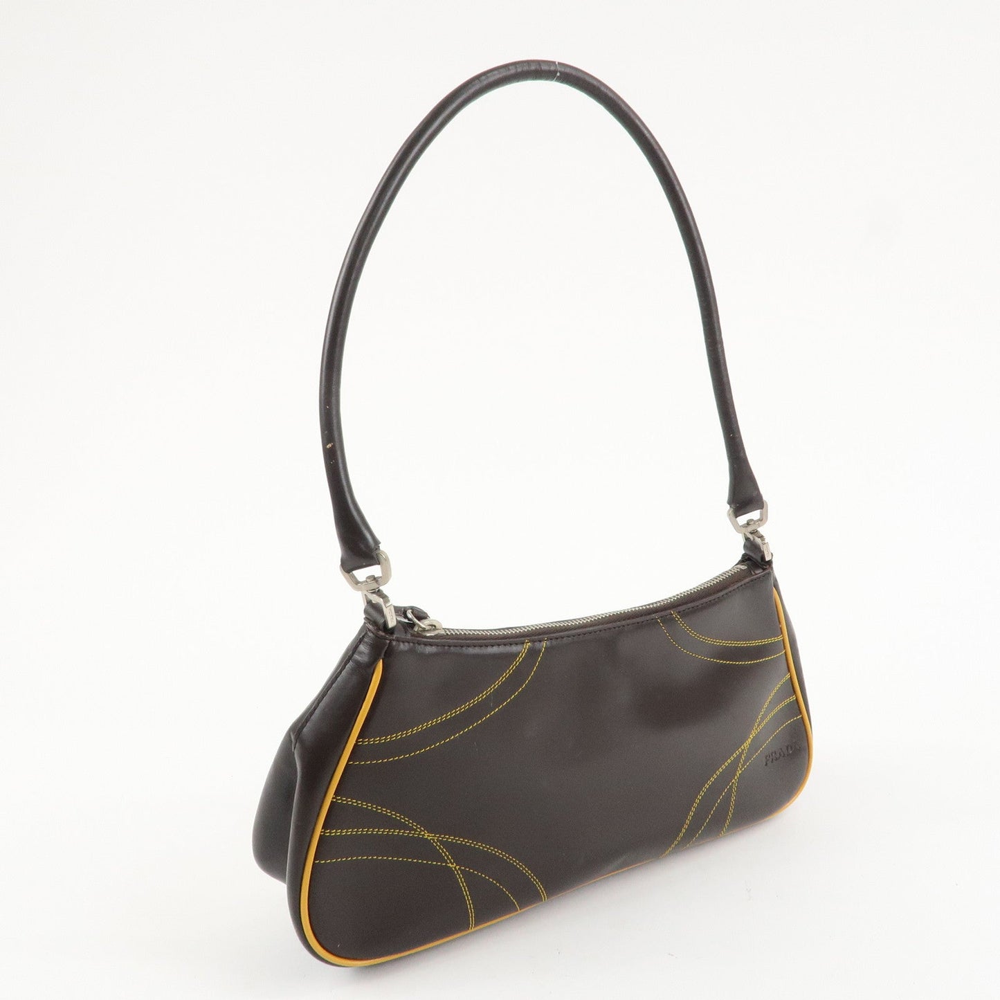 PRADA Logo Leather Shoulder Bag Hand Bag Brown Yellow B11055 d