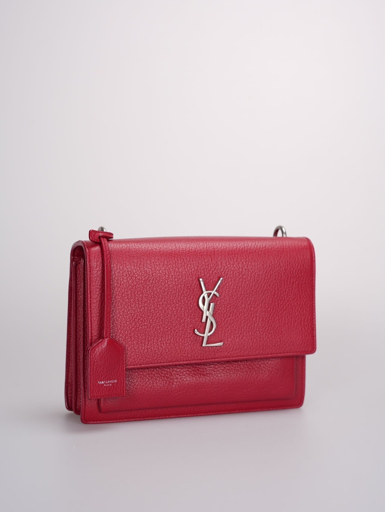 Saint Laurent Grained Calfskin Medium Monogram Sunset bag in Red