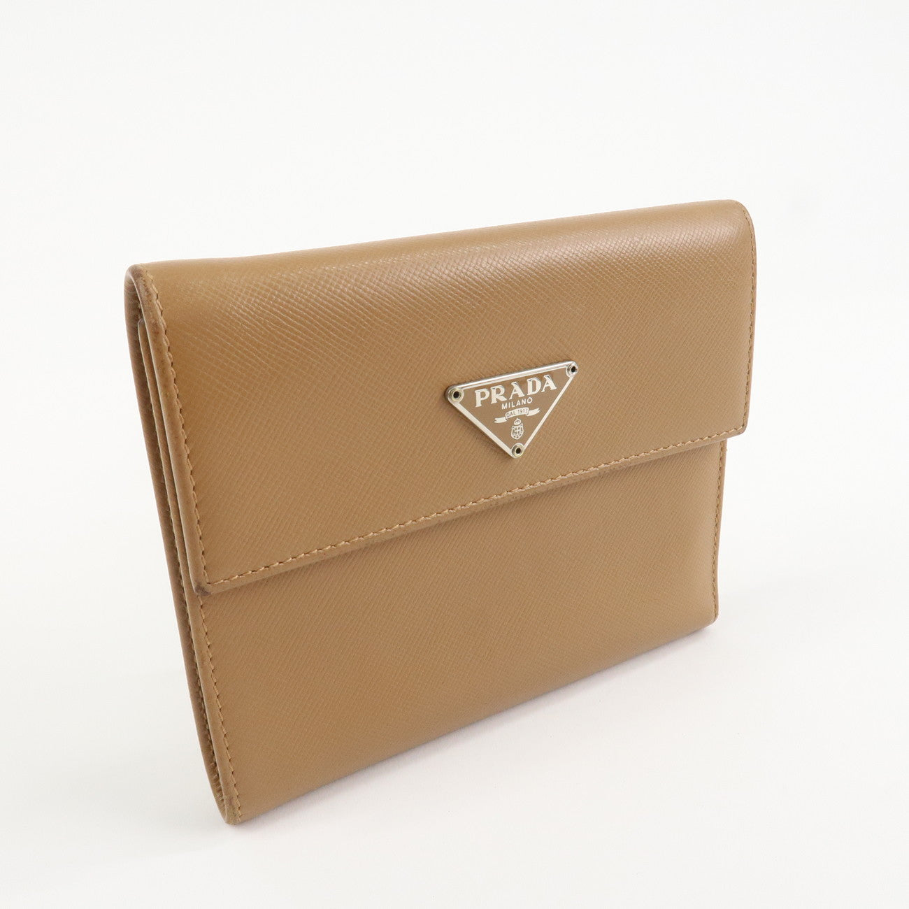 PRADA Triangle Logo Saffiano Leather Trifold Wallet Brown d