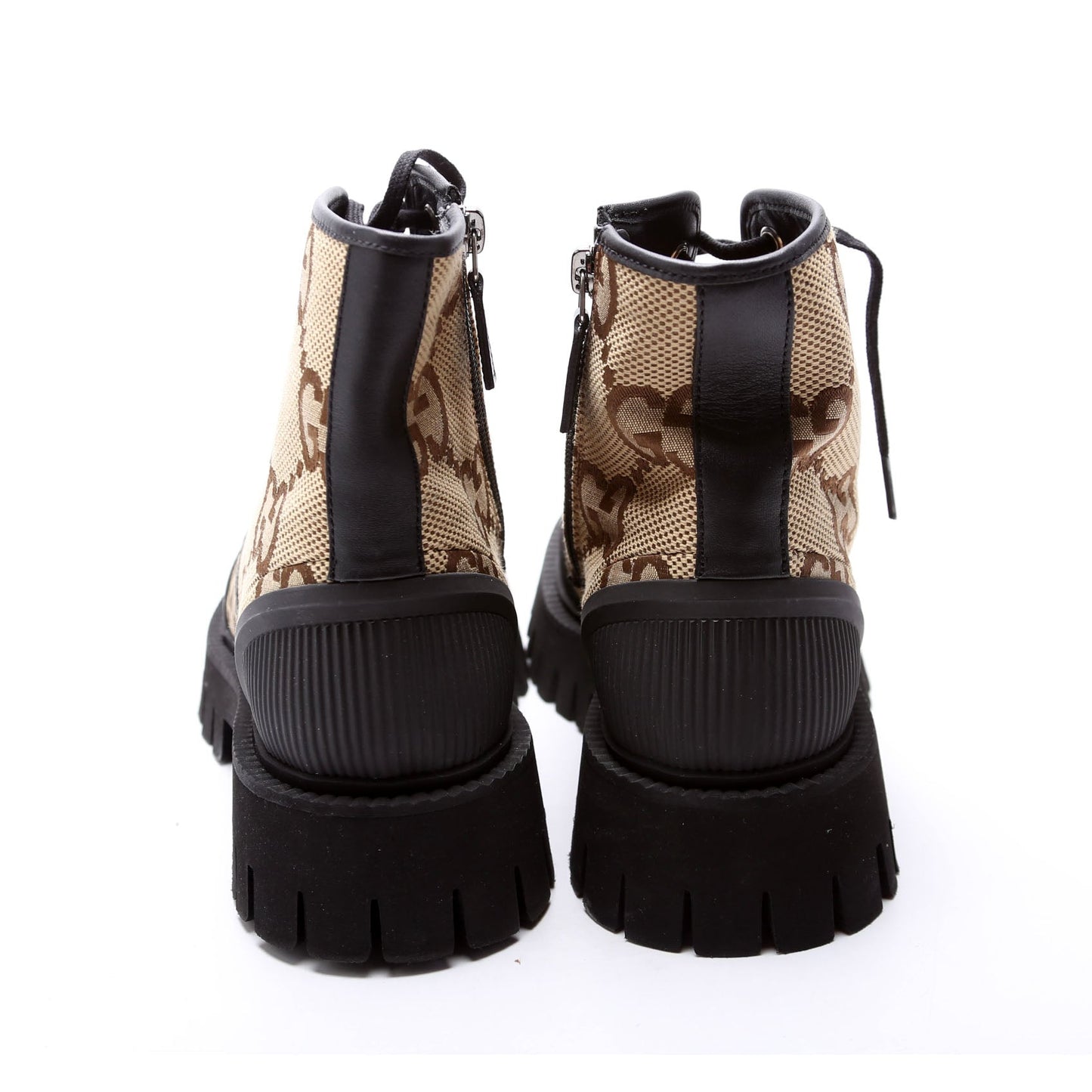 Gucci Maxi GG Canvas Lace Up Combat Boots Size () Brown