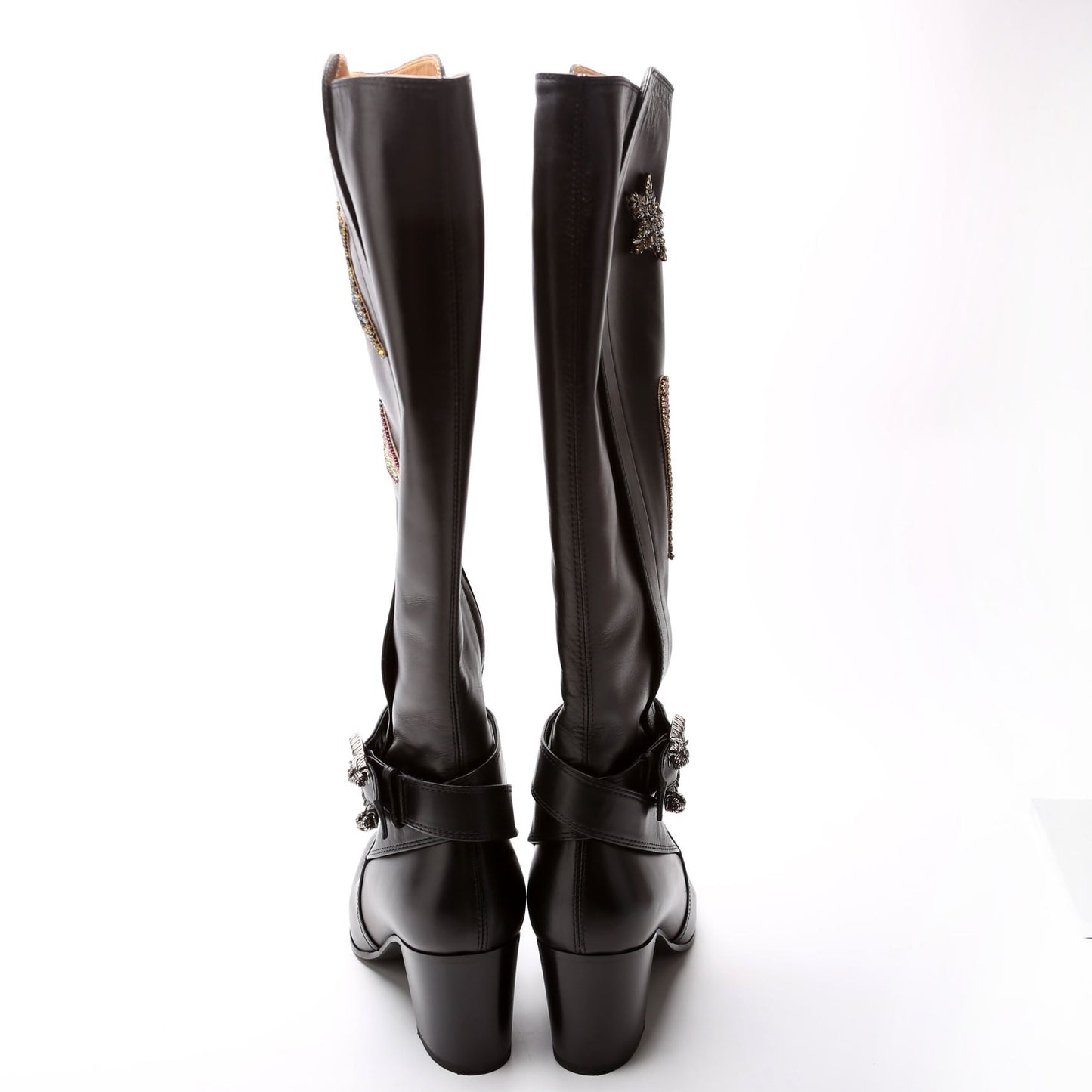 Gucci Dionysus Calfskin Embellished Elizabeth Knee High Boots Size Black