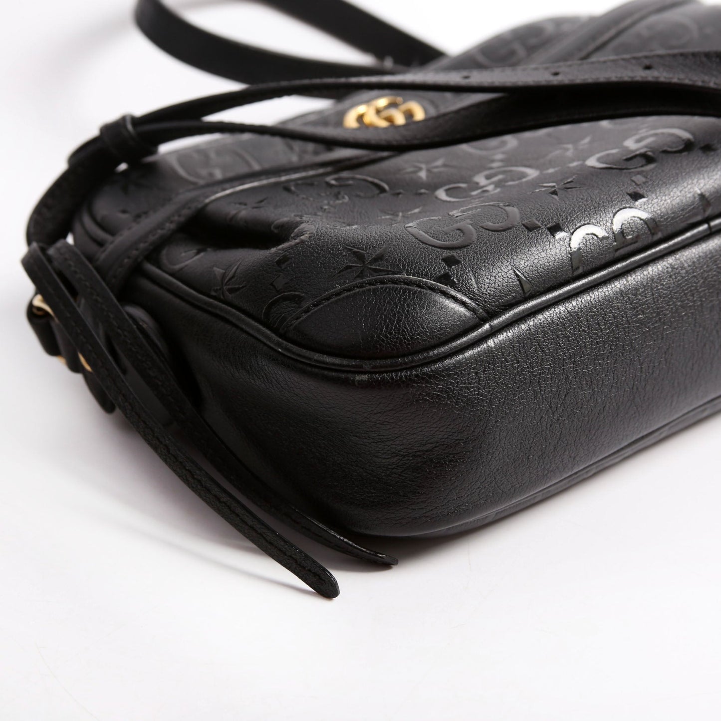 Gucci GG Star Embossed Leather Small Shoulder Bag Black