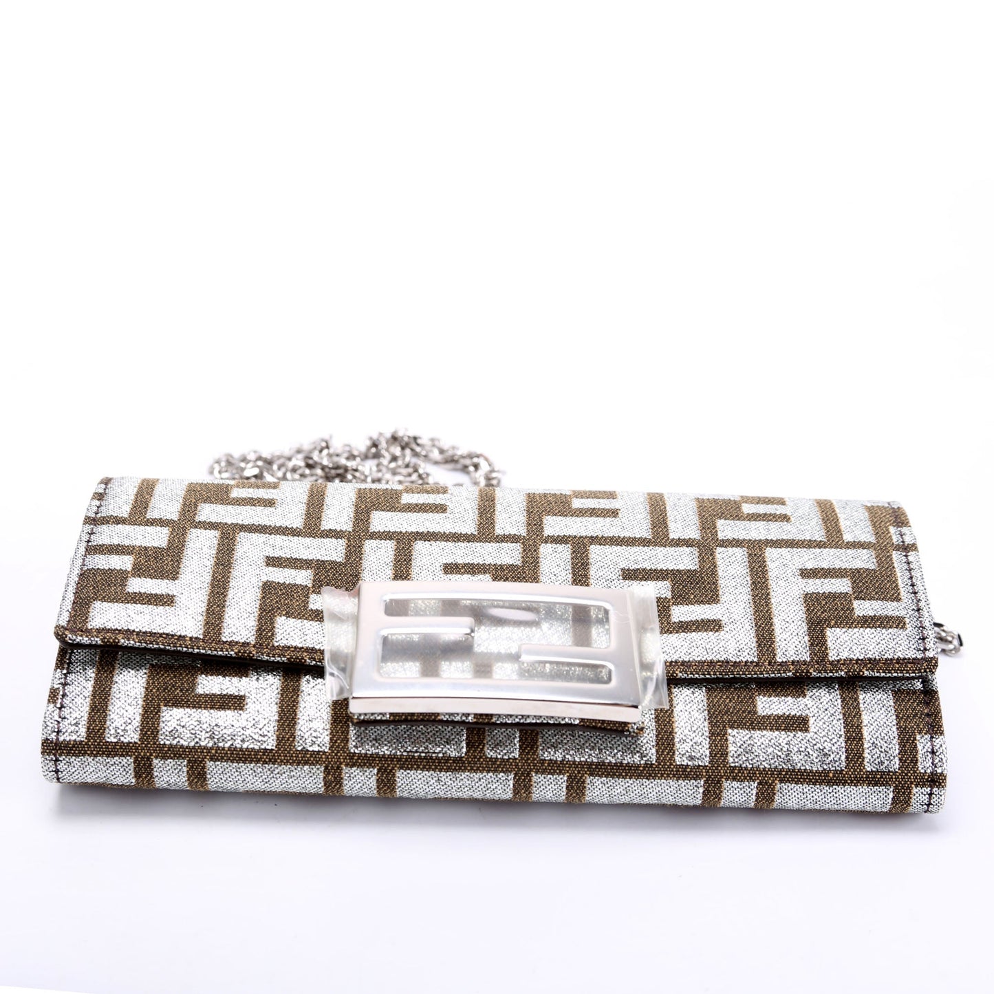Fendi 8M3065 FF Jacquard 1974 Continental Wallet On Chain Brown/Silver Bag