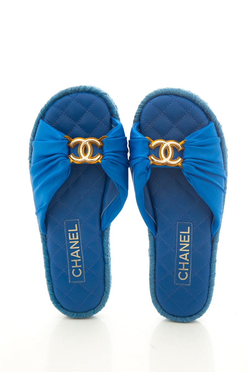Chanel "Cloth" Blue Slides SZ 36