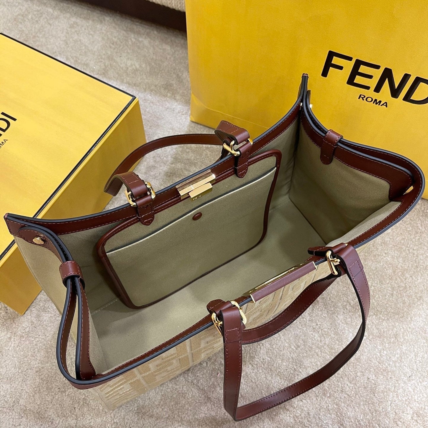 FI Top Quality X-tote Bag Beige Canvas For Women, Handbags, Shoulder Bags 16.1in/41cm FF 8BH374
