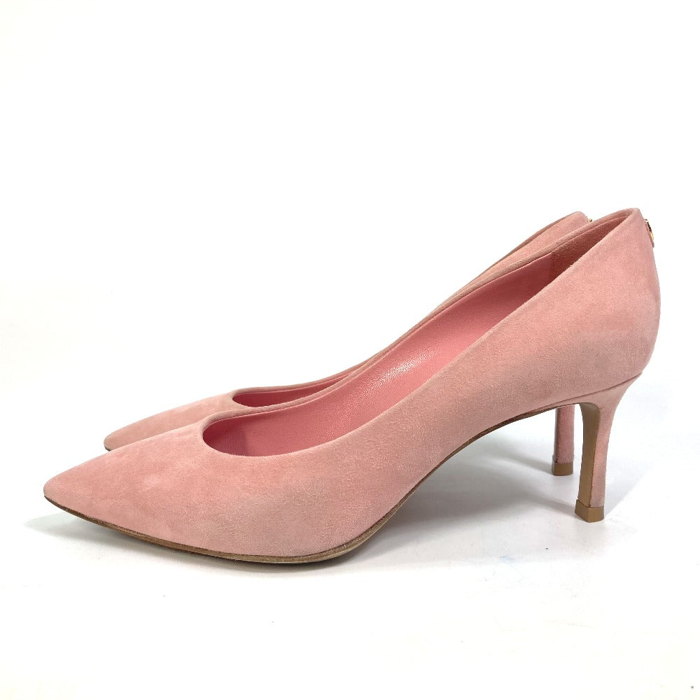 LOUIS VUITTON pumps suede pink Heel Shoes with LV logo Metal Women 35 1/2