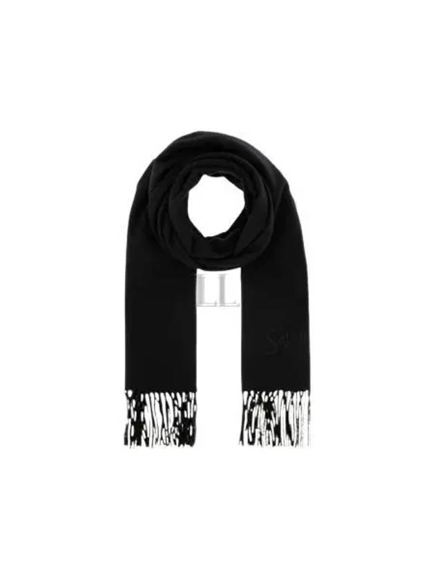 Luxury Saint Laurent Trending 2025 Embroidered Logo Cashmere Muffler Black