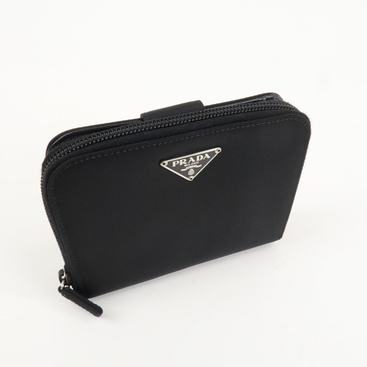 PRADA Nylon Saffiano Leather Bi-fold Round zippy Wallet Black d