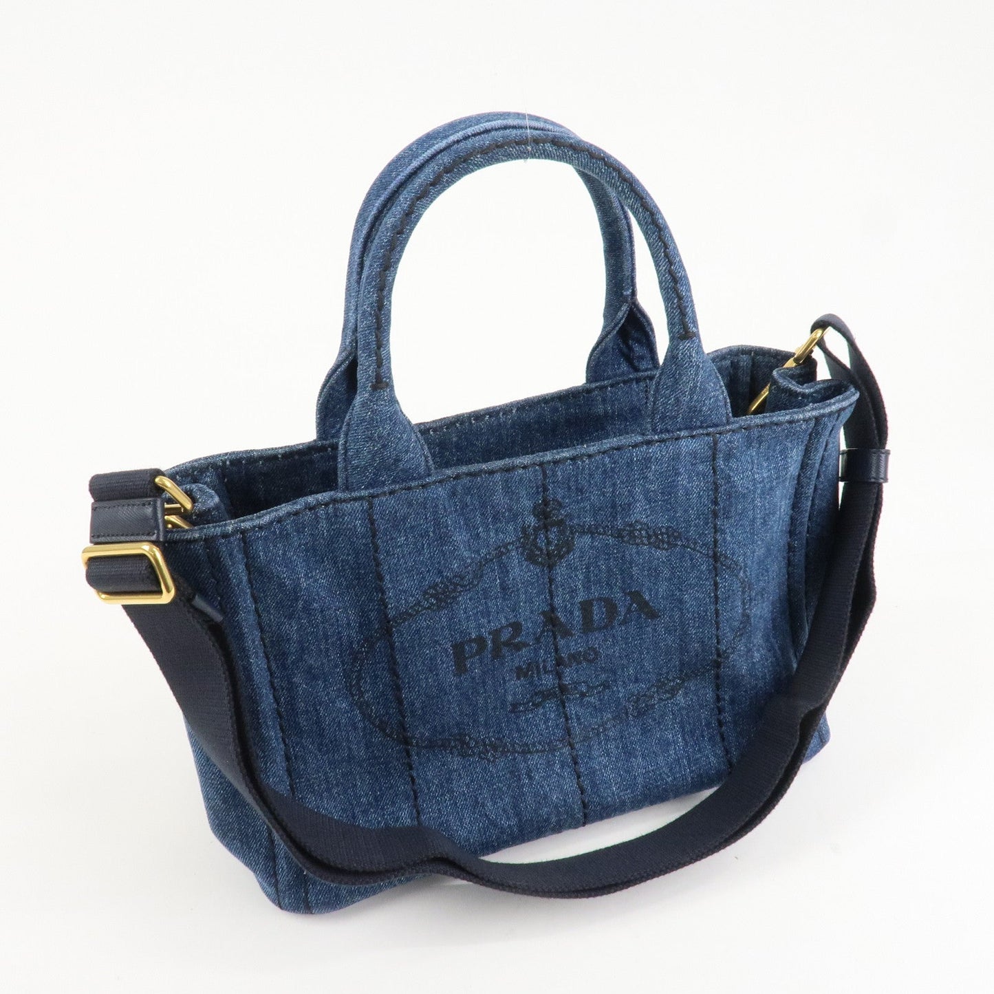 PRADA Canapa Mini Canvas Denim 2Way Shoulder Hand Bag Navy B2439G d