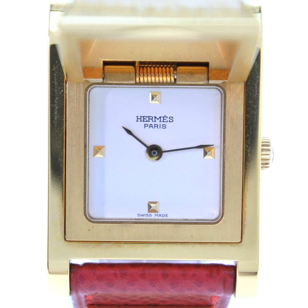 HERMES Watches Quartz Plated Gold , Leather gold Medor White dial Women d
