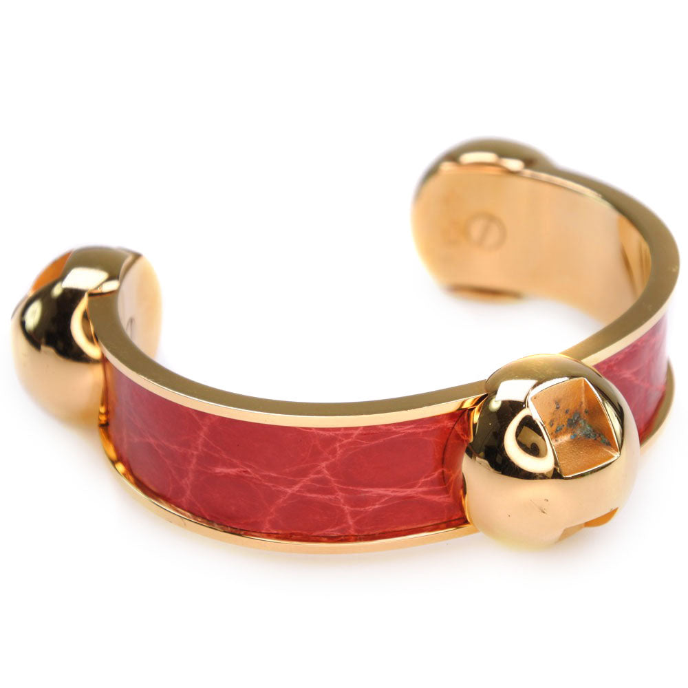HERMES Bangle Metal leather gold Women d