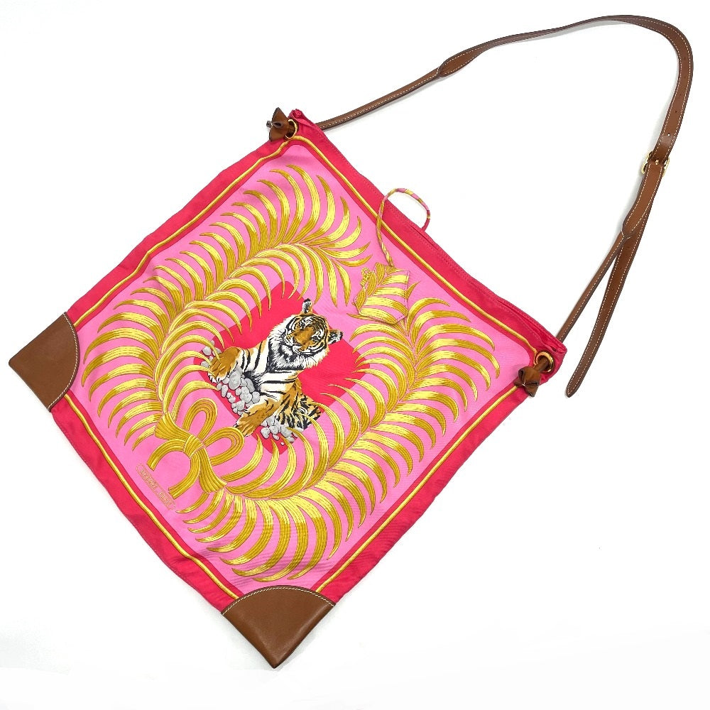 HERMES Shoulder Bag Silk / leather Pink type Tiger pattern silky city GM Women d