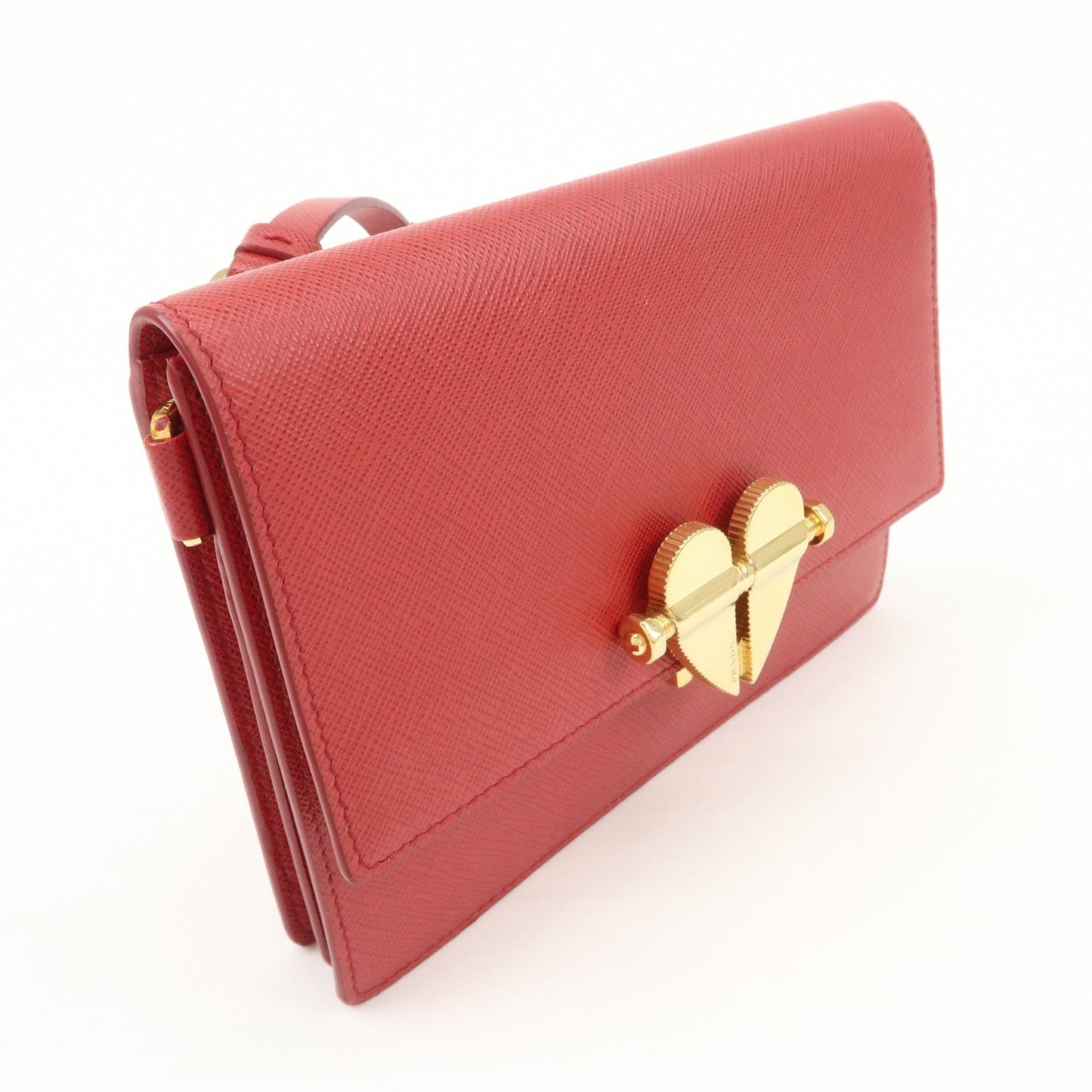 PRADA Heart Lock Leather Shoulder Bag Crossbody Bag Red d