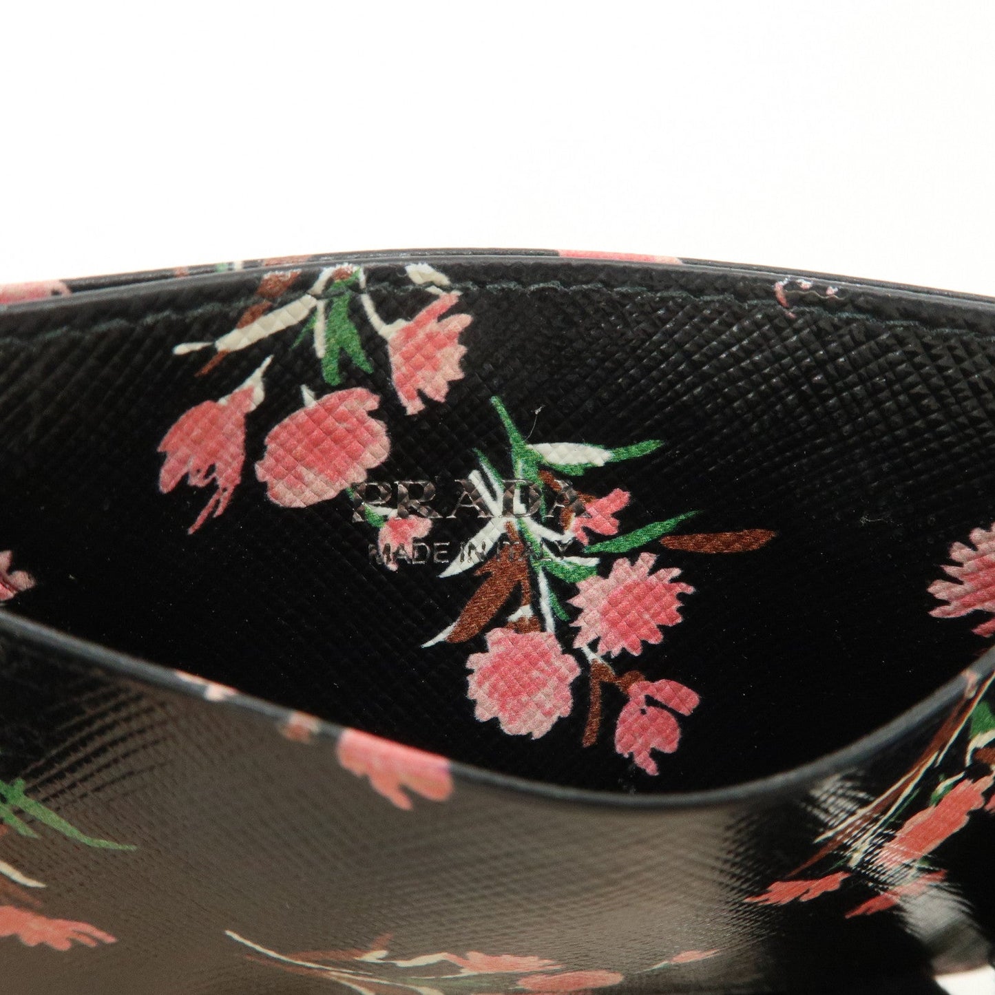 PRADA Saffiano Card Case Floral Pattern Black Pink 1MC208 d