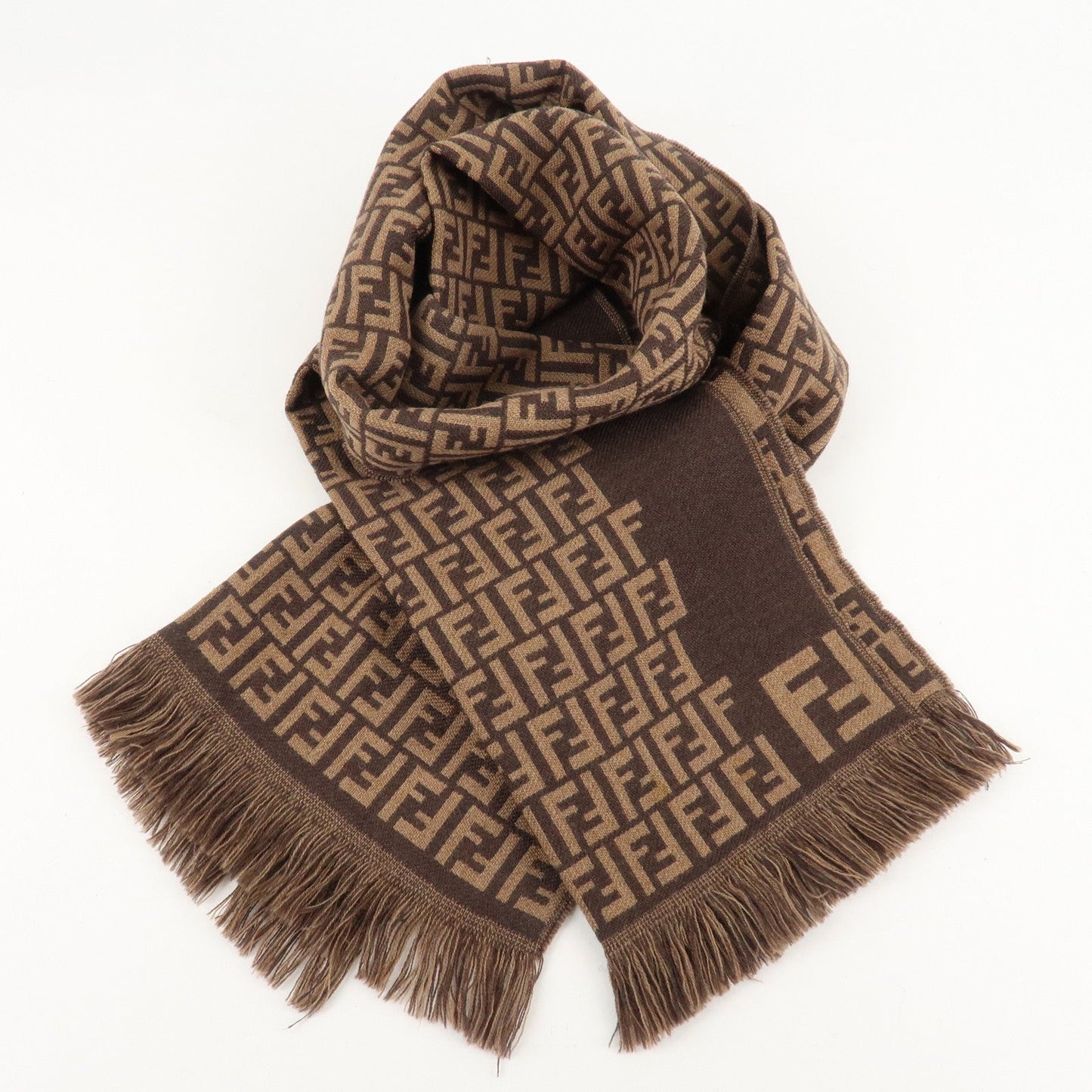 FENDI Zucchino Wool 100% Scarf Brown Black d