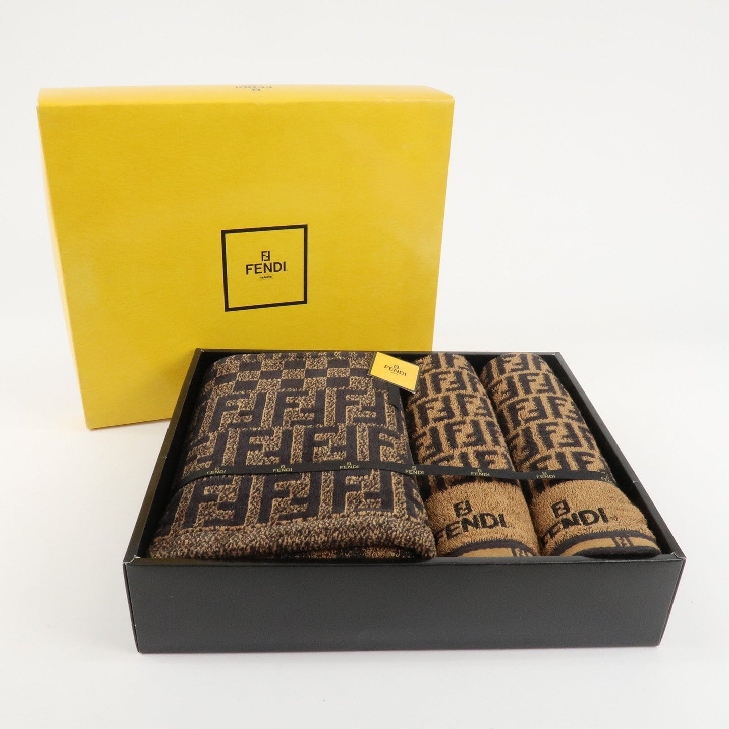 FENDI Zucca Set of 3 Cotton 100% Towel Black Brown d