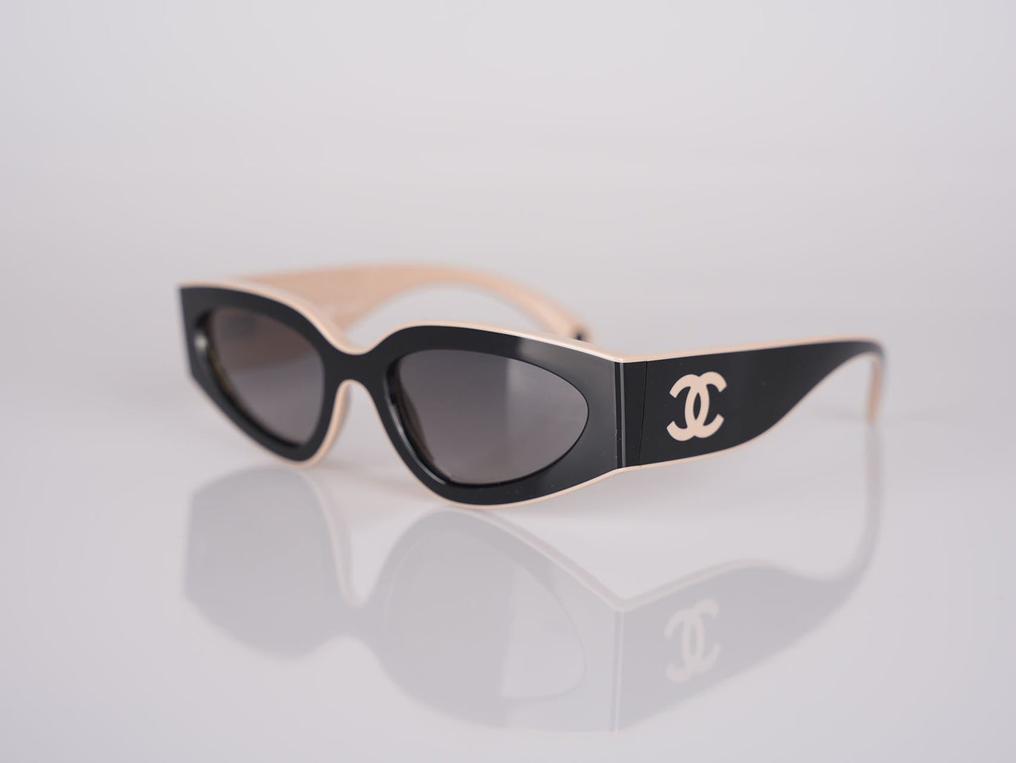 Chanel Cat Eye Sunglasses with CC Logo Black and Beige