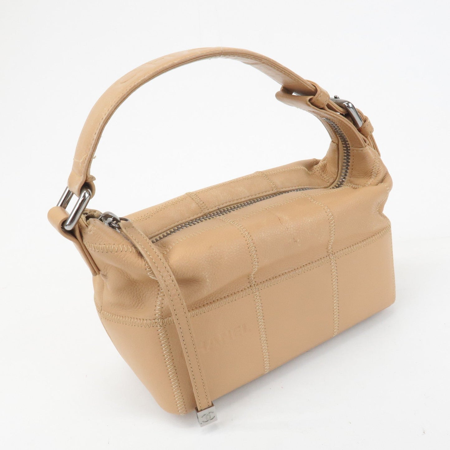 CHANEL Chocolate Bar Wild Stitch Leather Hand Bag Beige d