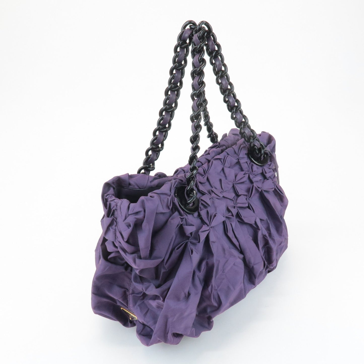 PRADA Triangle Logo Leather Nylon Tote Bag Shoulder Bag Purple d
