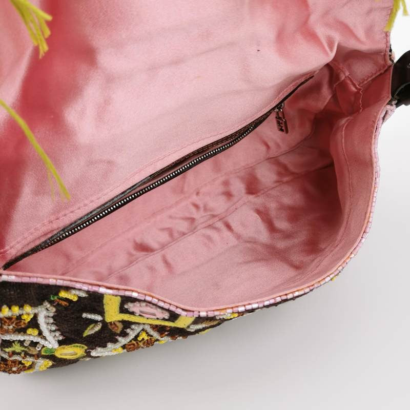 Fendi Baguette Brown Canvas with embroidery sequins mirrors and tassels
