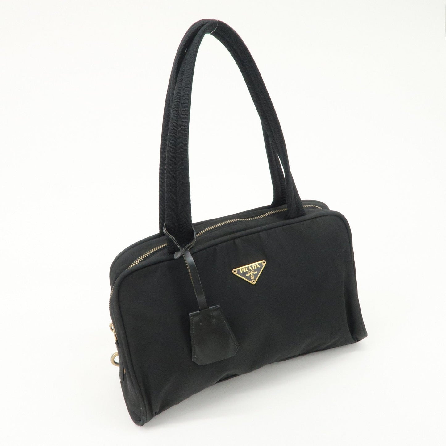 PRADA Triangle Logo Leather Nylon Hand Bag Shoulder Bag Black BR0141 d